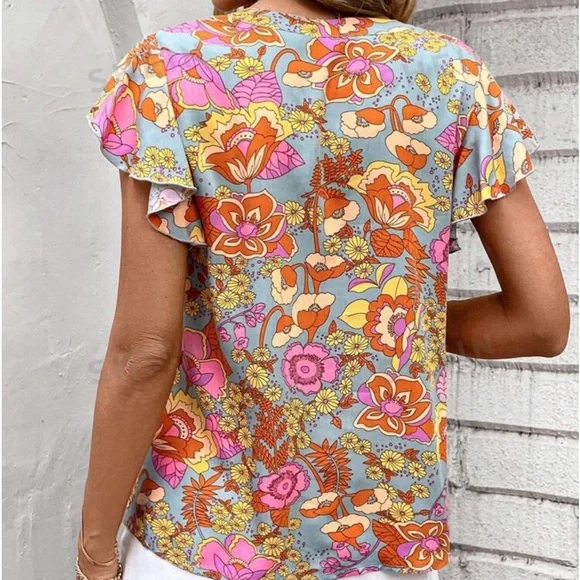 New floral print short sleeve top - Picture 2 of 4